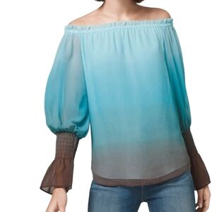 White House Black Market Ocean Ombre Elastic Neck Off Shoulder Blouse Size L